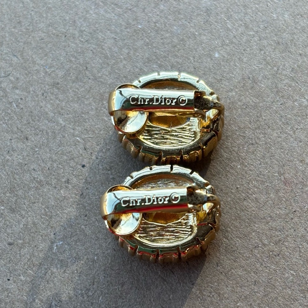 Christian Dior Amethyst Gold Plated Clip On Earrings Authentic Vintage - Picture 6 of 13